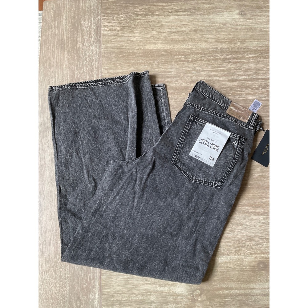 Rag & Bone Angelique Jewel Sofie High-Rise Ultra Wide Leg Jeans Black 34 NWT - Picture 5 of 8